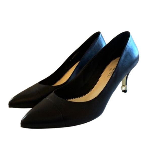 CHANEL Black Cap Toe Leather Pumps | 2.5” Heel | Size 39 – Size 8.5 - Picture 1 of 16